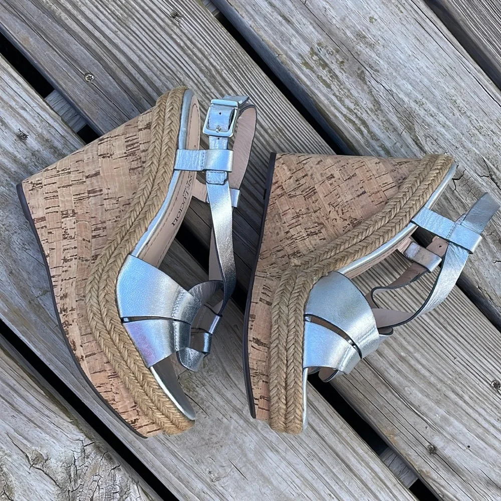 Metallic Silver Wedge Sandals - Women